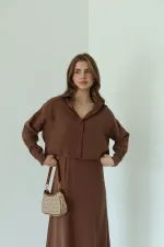 Kahverengi Modal Gömlek Elbise Takım