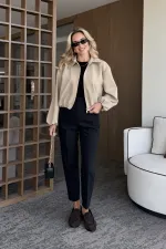 Camel Crop Bomber Ceket Camel Crop Bomber Ceket