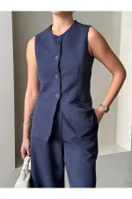 Dark Navy Camille Classic Button-Down Vest Trousers - 8449 Dark Navy Camille Classic Button-Down Vest Trousers - 8449
