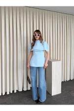 Mavi Pelerinli Straplez Bluz - 1101