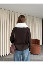 Kahverengi Yakası Kürklü Hırka - 261002