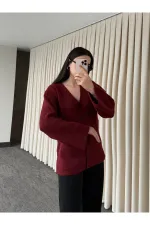 Bordo Düğmeli Basic Hırka - 4622