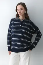 Pull à col polo bleu marine et anthracite - 241248