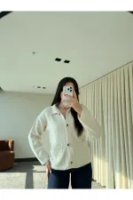 Ekru Büyük Cepli Hırka - 9011