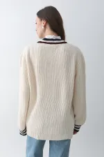 Gilet couleur crème et bordeaux avec poches - 241143