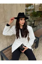 Beyaz Bağcıklı Ceket - 9702