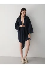 Lacivert Flam Keten Kimono Gömlek