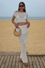 Ensemble deux pièces drapé blanc cassé - 7257