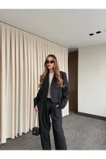 Ensemble veste courte et pantalon noir - 9689