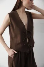 Brown 3-Lace Muslin Vest Set
