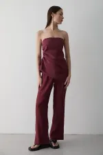 Ensemble chemisier et pantalon bordeaux sans bretelles à fronces latérales