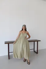 Haki Askılı Rahat Kesim Elbise