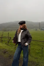 Veste marron à poches et col en velours - 5124