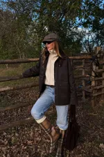 Manteau en velours marron avec détail de col supplémentaire - 5132