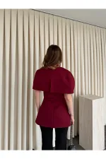 Bordo Pelerinli Straplez Bluz - 1101
