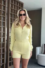 Yellow Bodysuit Cardigan Shorts Knit Set Yellow Bodysuit Cardigan Shorts Knit Set