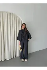 Ensemble chemisier et pantalon anthracite avec détails de surpiqûres au col - 9002