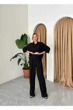 Ensemble deux pièces chemise et pantalon en lin noir