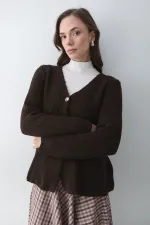 Gilet plissé marron à 3 boutons - 251065