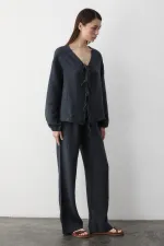 Antrasit %100 Pamuk Bağlamalı Bluz Pantolon Takım