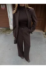 Kahverengi 4 Yan Düğmeli Ceket Pantolon Takım - 202602
