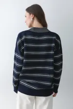 Pull à col polo bleu marine et anthracite - 241248