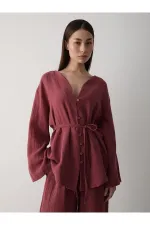 Ensemble chemise et pantalon en coton 100 % à boutons multicolores, coloris tuile