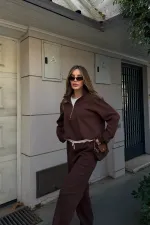 Ensemble de survêtement marron avec détail t-shirt et taille élastique - 0740