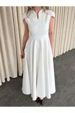 Beyaz Mini V Yaka Elbise - 242480