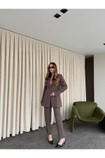 Kahverengi Belden Oturtma Blazer Ceket - 9684