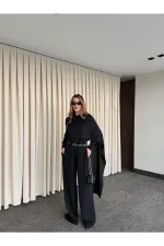 Siyah Kemerli Şal Yaka Gömlek Pantolon Takım - 8004