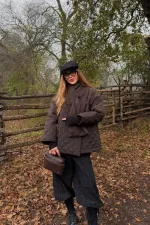 Kahverengi Kapitone Şallı Mont - 0762