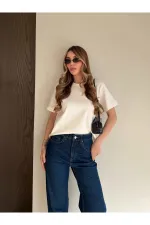 Açık Ekru Kısa Kollu Düz Tshirt - 241128