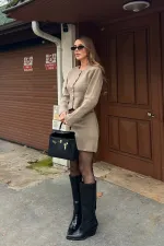 Ensemble cardigan et jupe cintrée en vison -0611