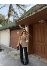 Haki Kruvaze Tek Düğmeli Ceket - 7011