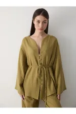 Haki Çok Düğmeli %100 Pamuk Gömlek Pantolon Takım