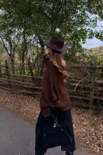 Kahverengi Kayık Yaka Kazak - 4338