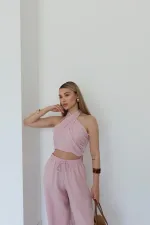 Pink Halter Neck Bustier and Pants Set