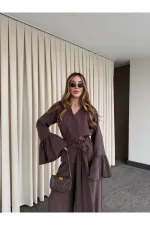 Brown Blouse and Pants Set with Ruffled Sleeves - 0812 Brown Blouse and Pants Set with Ruffled Sleeves - 0812