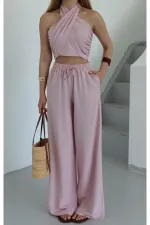 Pink Halter Neck Bustier and Pants Set
