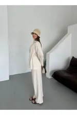 Natural 100% Cotton Double-Breasted Single-Button Kimono Pants Set - 8351 Natural 100% Cotton Double-Breasted Single-Button Kimono Pants Set - 8351