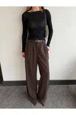 Kahverengi Kemerli Bol Paça Pantolon - 301