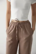 Milk Coffee Wide Leg Trousers with Elastic Waistband - 2813