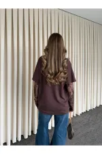 Brown Blouse with Lace Sleeves - 1049