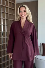 Ensemble chemisier et pantalon bordeaux - 8767