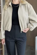Camel Crop Bomber Ceket Camel Crop Bomber Ceket