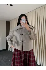 Vizon Düğme Detaylı Kısa Kaşe Ceket - 7675