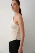 Ekru Tek Omzu Açık Asimetrik Bluz - 251006