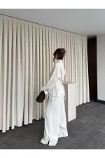 Natural Nakış Düğmeli Kimono Takım - 60624