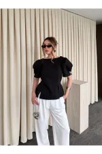 Siyah Kolu İnci Fiyonk Detaylı Bluz - 5001